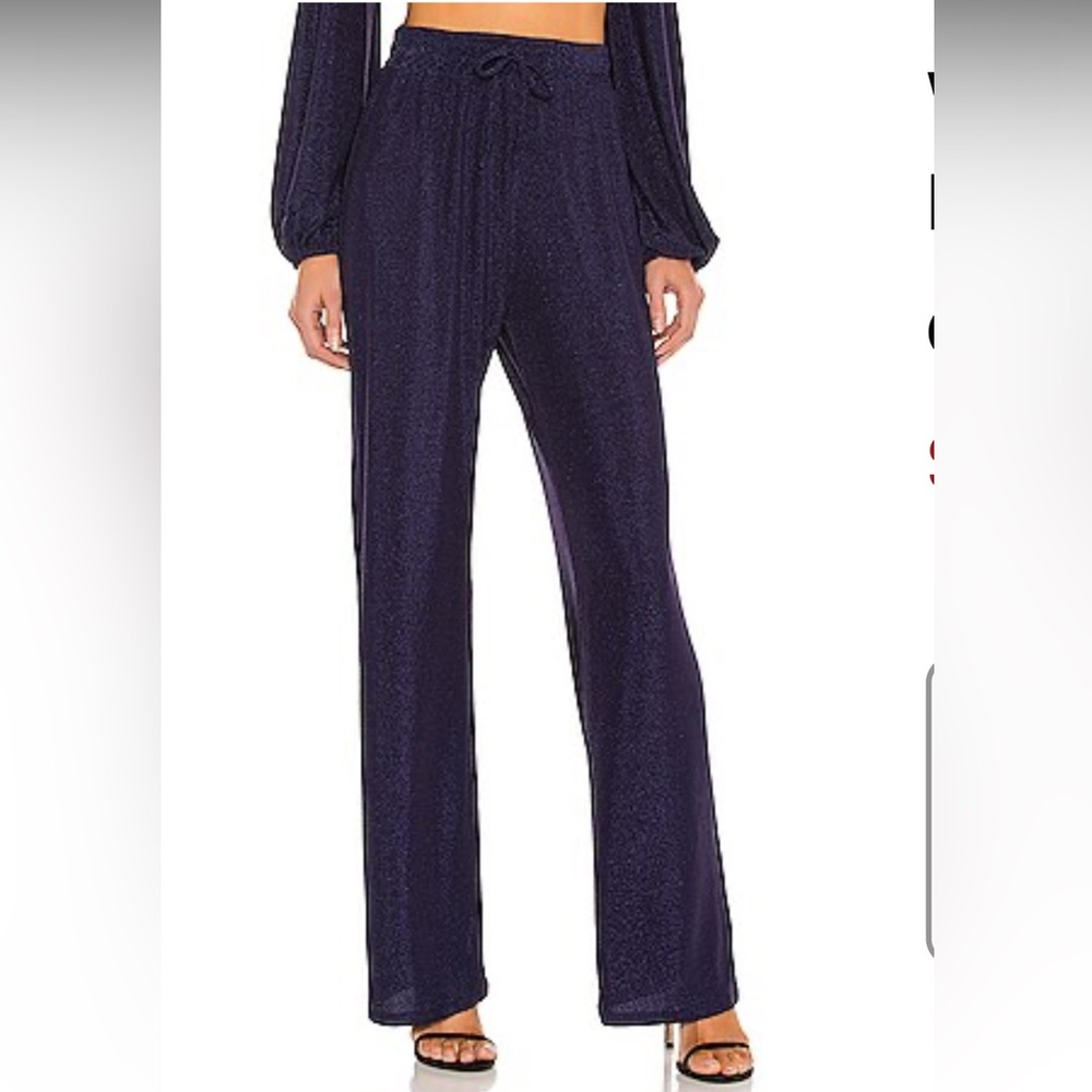 Nookie Wide Leg Navy Lurex Pants